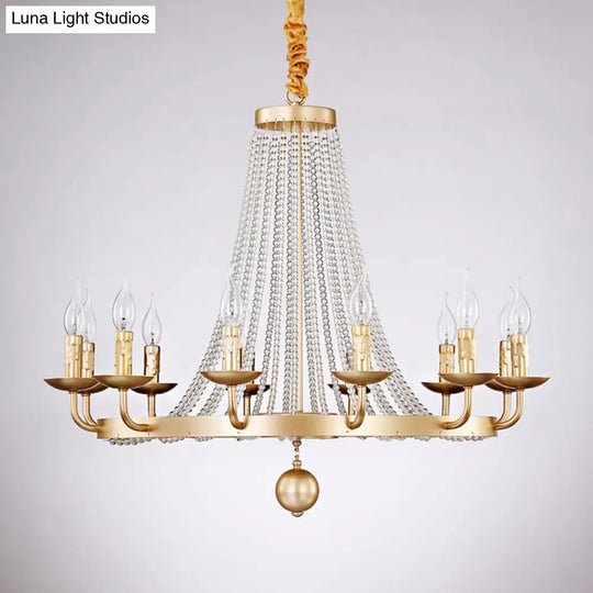 Retro Metal Chandelier Candelabra Ceiling Pendant Light With Crystal Strand - Elegant And Timeless