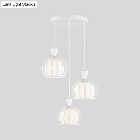 Retro Metal Dome Cage Pendant Light With Milk Glass Shade - 3 Bulb Indoor Hanging Fixture In