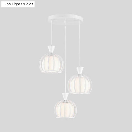 Metal Dome Cage Pendant With Milk Glass Shade - Retro Style 3-Bulb Hanging Light Indoor Black/White