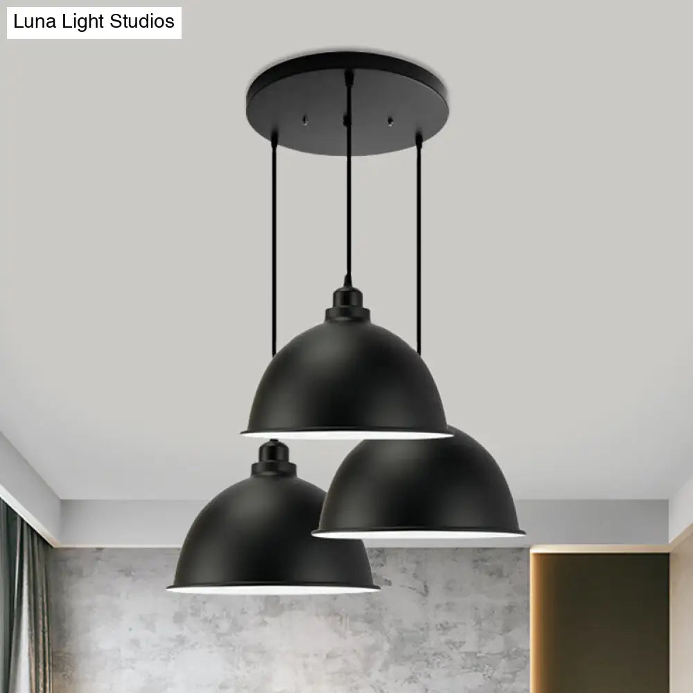 Retro Metal Dome Shade Pendant Light - Stylish 3-Light Kitchen Hanging Fixture In Black/White Black