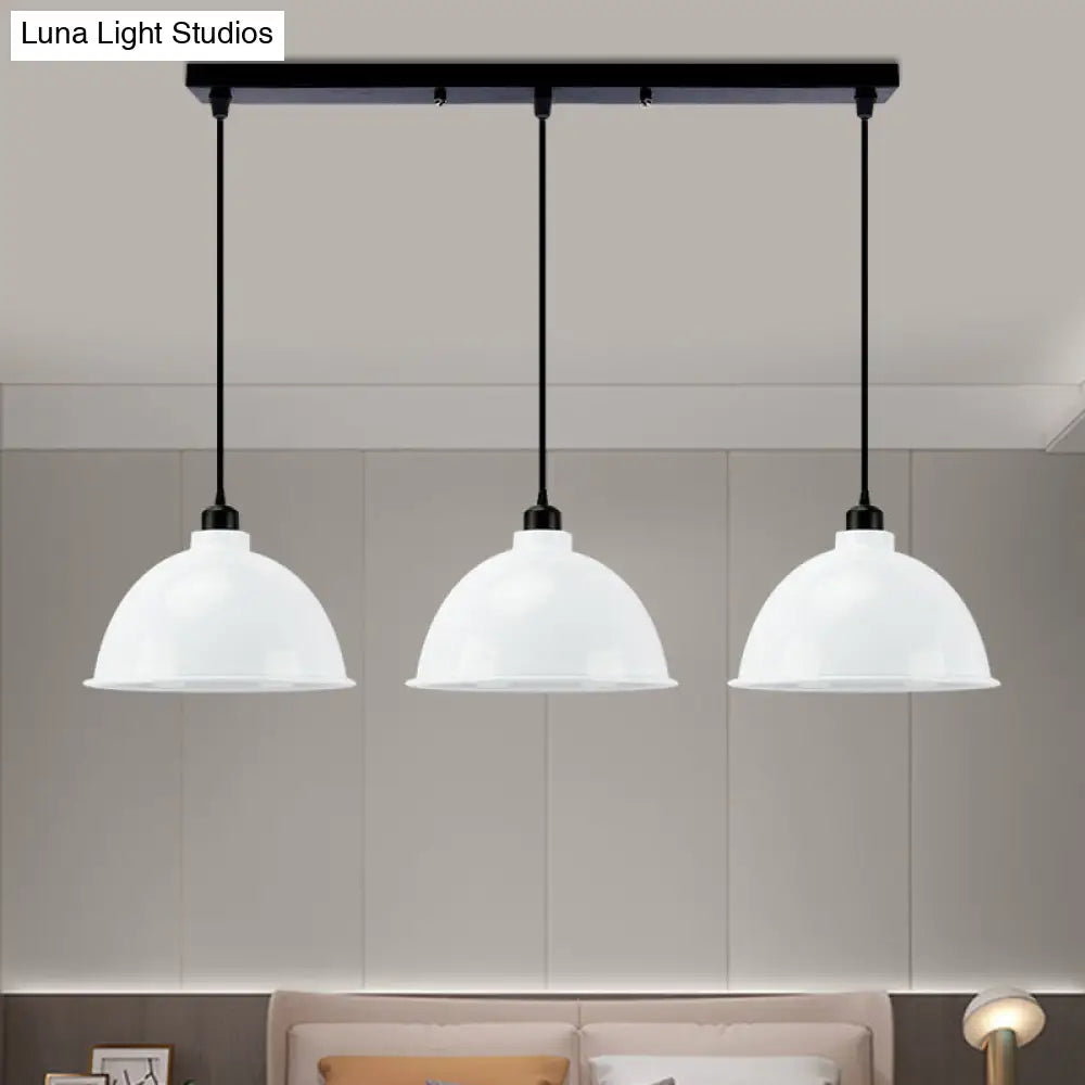 Retro Metal Dome Shade Pendant Light - Stylish 3-Light Kitchen Hanging Fixture In Black/White White