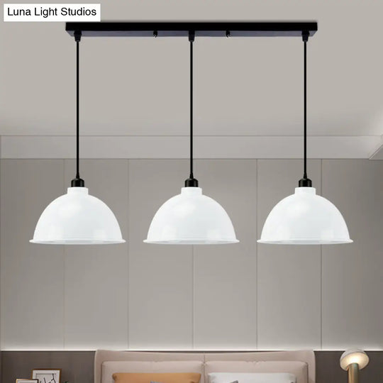 Retro Metal Dome Shade Pendant Light - Stylish 3-Light Kitchen Hanging Fixture In Black/White White