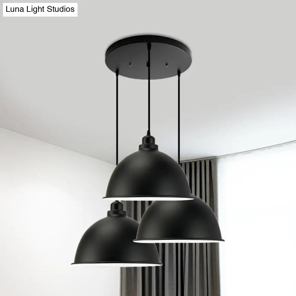 Retro Metal Dome Pendant Light With 3 Lights For Stylish Kitchen Décor - Black/White