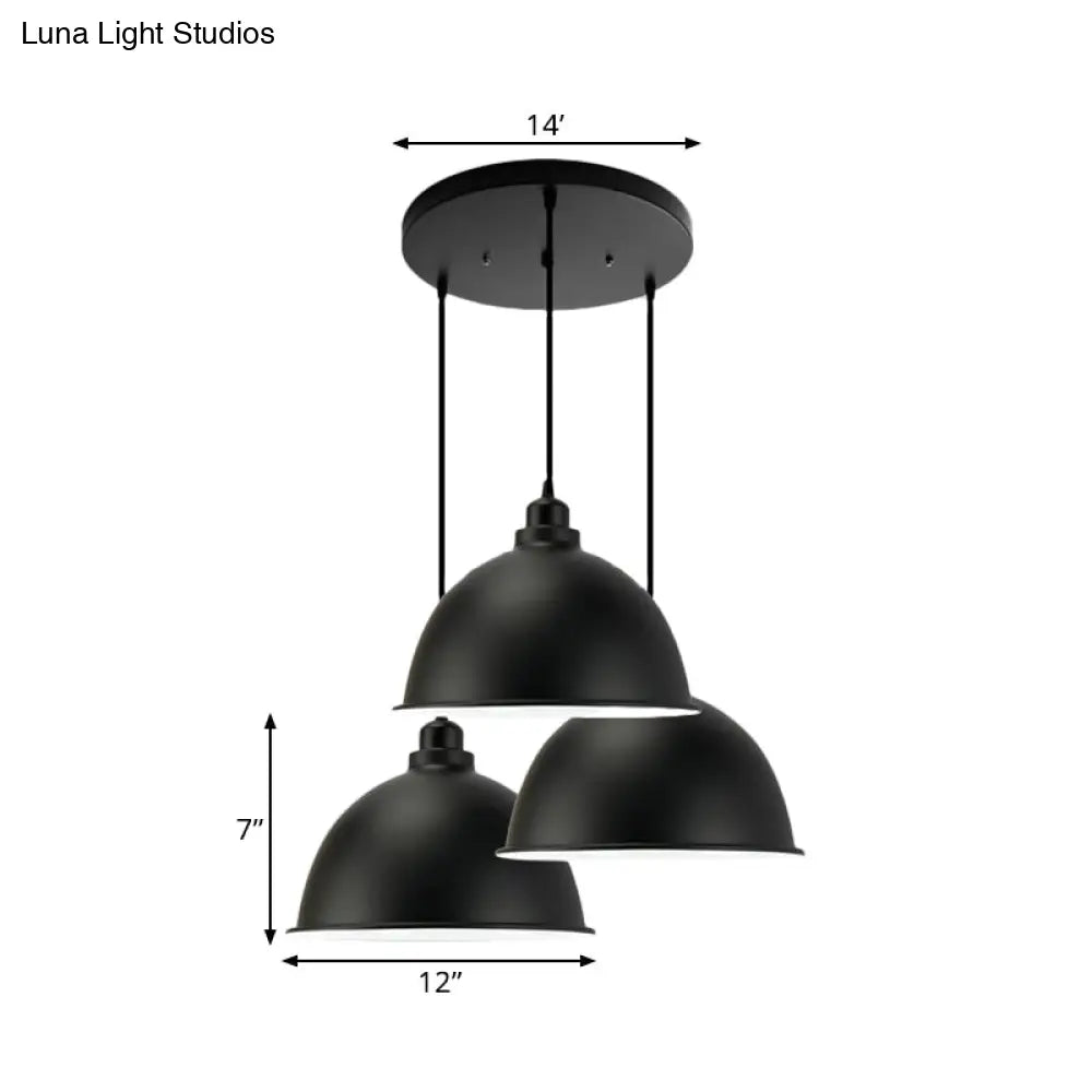 Retro Metal Dome Pendant Light With 3 Lights For Stylish Kitchen Décor - Black/White