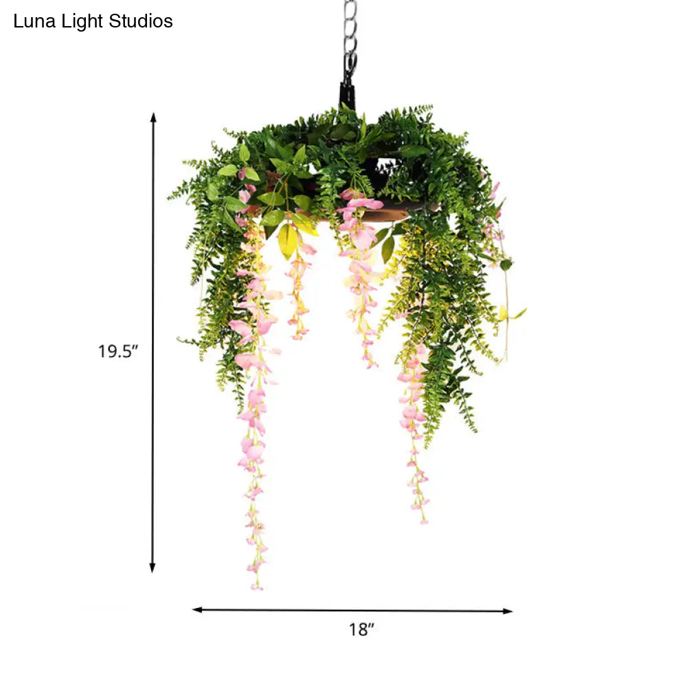 Retro Plant Metal Pendant Light With Led Bulb - Green Down Lighting For Restaurants