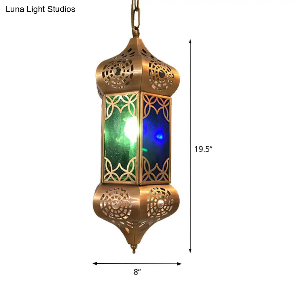 Retro Metal Hanging Lantern Light Kit - 1-Light Pendant Ceiling Lamp In Blue Ideal For Living Room