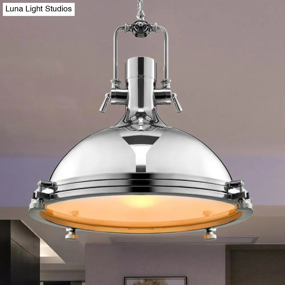 Retro Style Pendant Light With Domed Shade - Perfect For Dining Tables Nickel/Chrome Finish Chrome