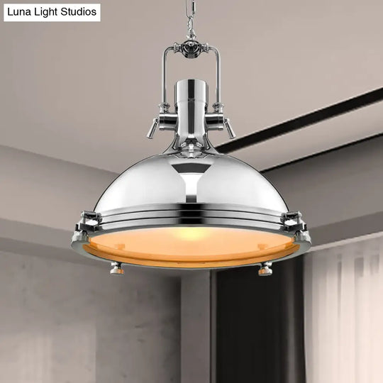 Retro Style Pendant Light With Domed Shade - Perfect For Dining Tables Nickel/Chrome Finish