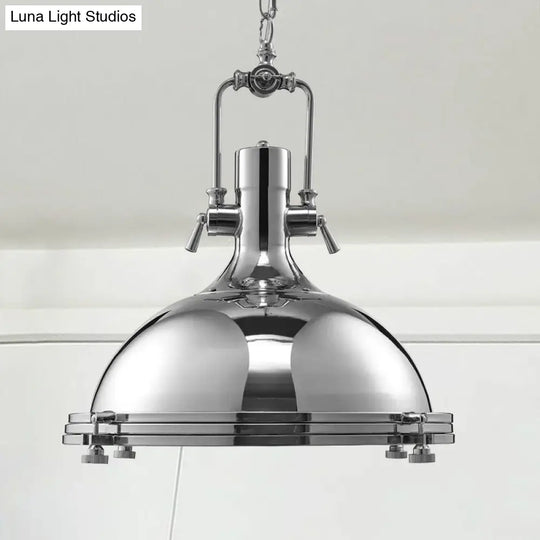 Retro Style Pendant Light With Domed Shade - Perfect For Dining Tables Nickel/Chrome Finish Nickel