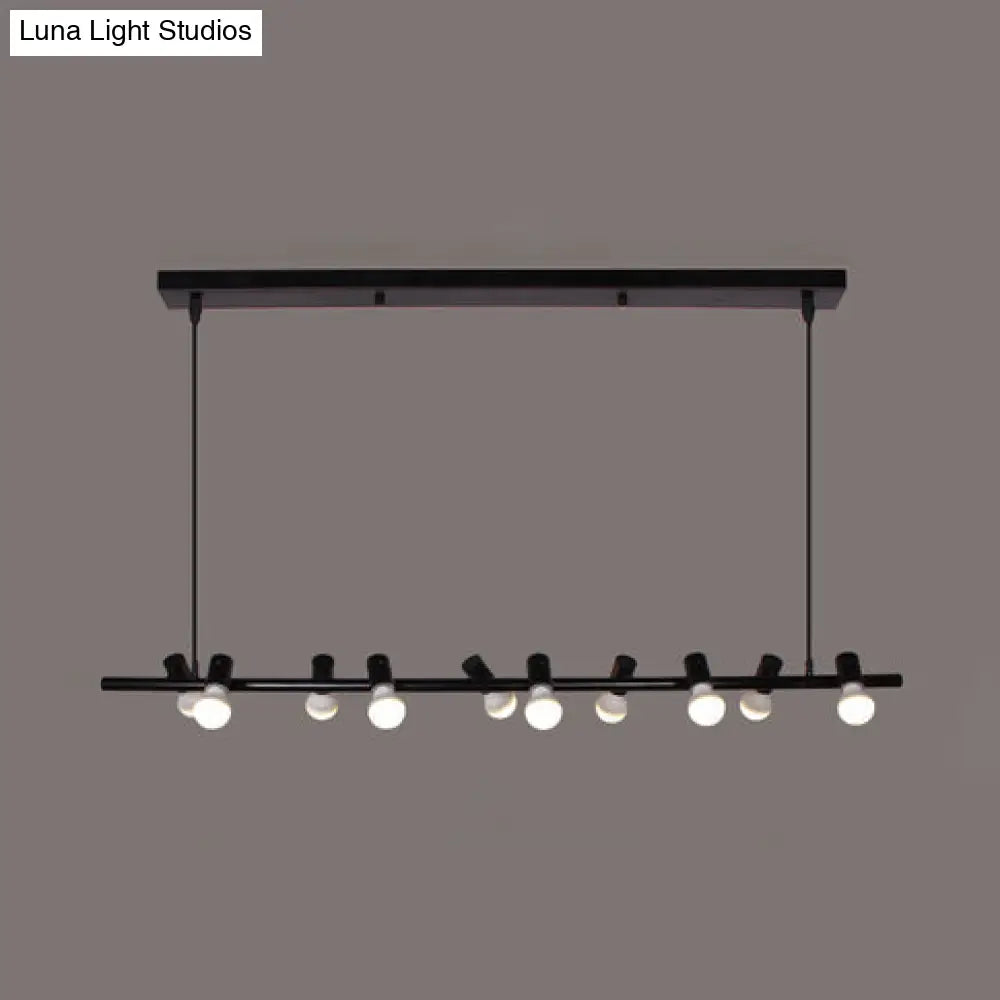 Retro Metal Island Lamp - Black Hanging Light With Bare Bulb Design 6/10 Heads For Dining Room In