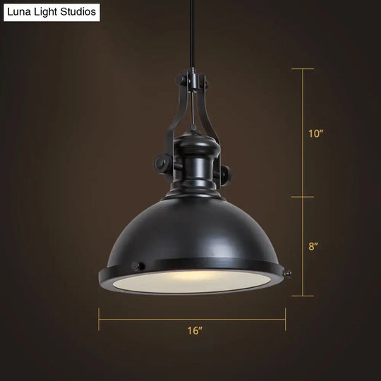 Retro Metal Pendant Light With Frosted Glass Diffuser - Bowl Restaurant Design Black / 16