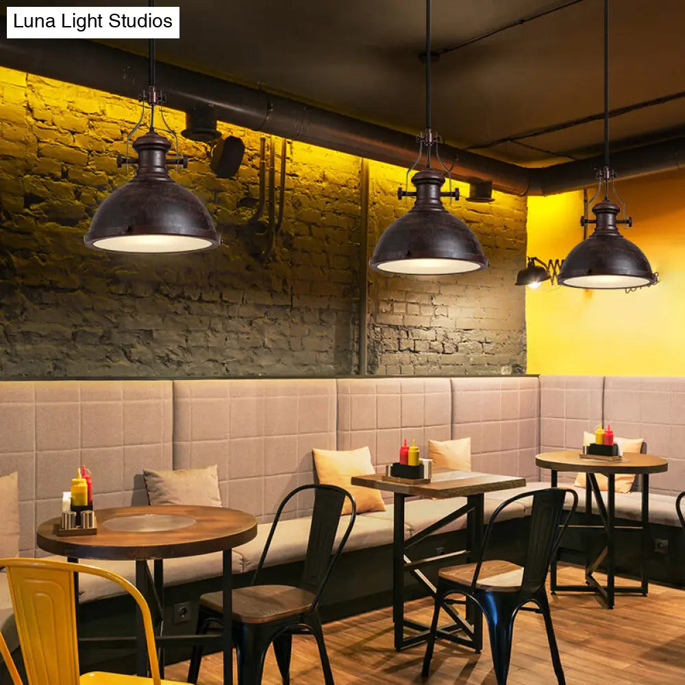 Retro Metal Pendant Light With Frosted Glass Diffuser - Bowl Restaurant Design