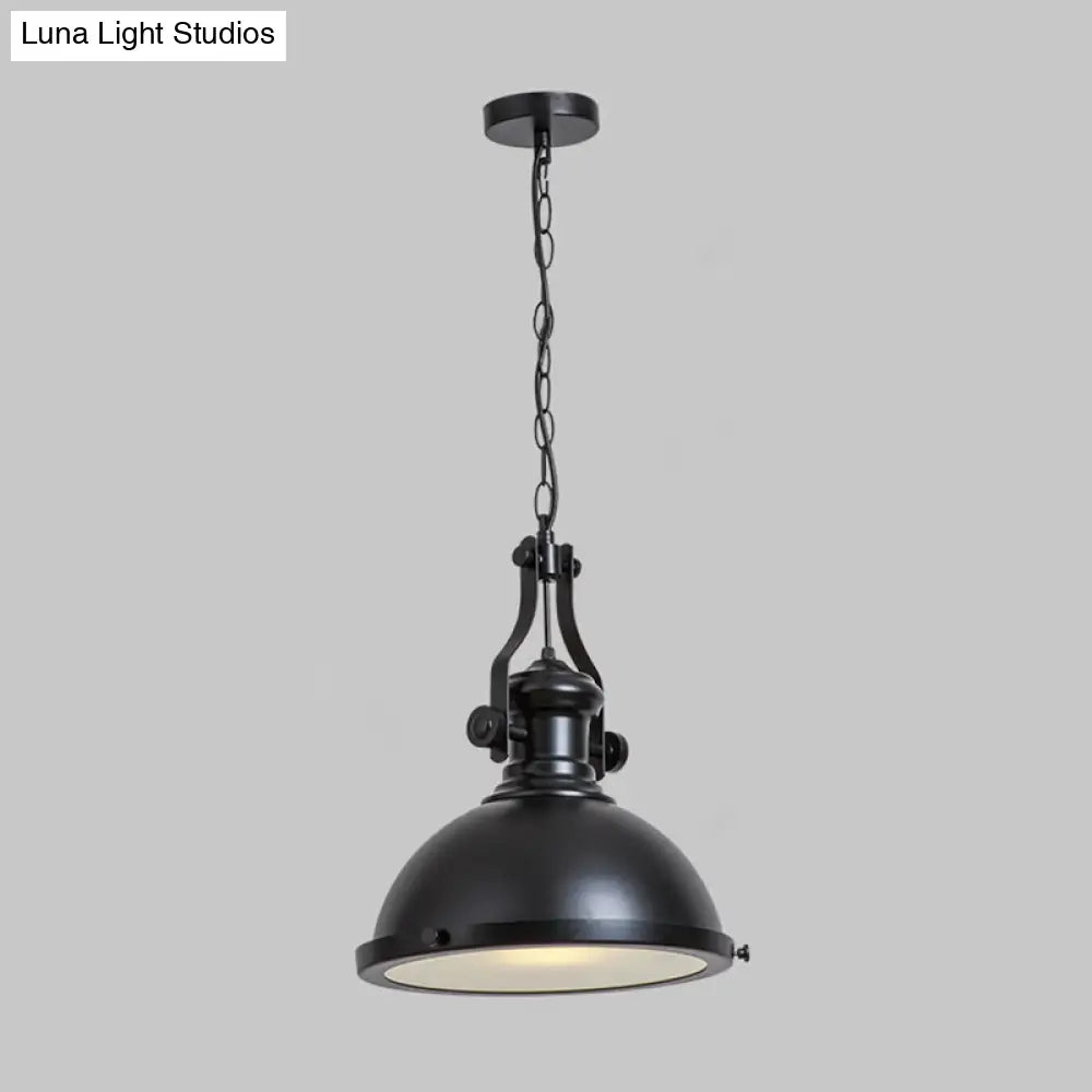 Retro Metal Pendant Light With Frosted Glass Diffuser - Bowl Restaurant Design