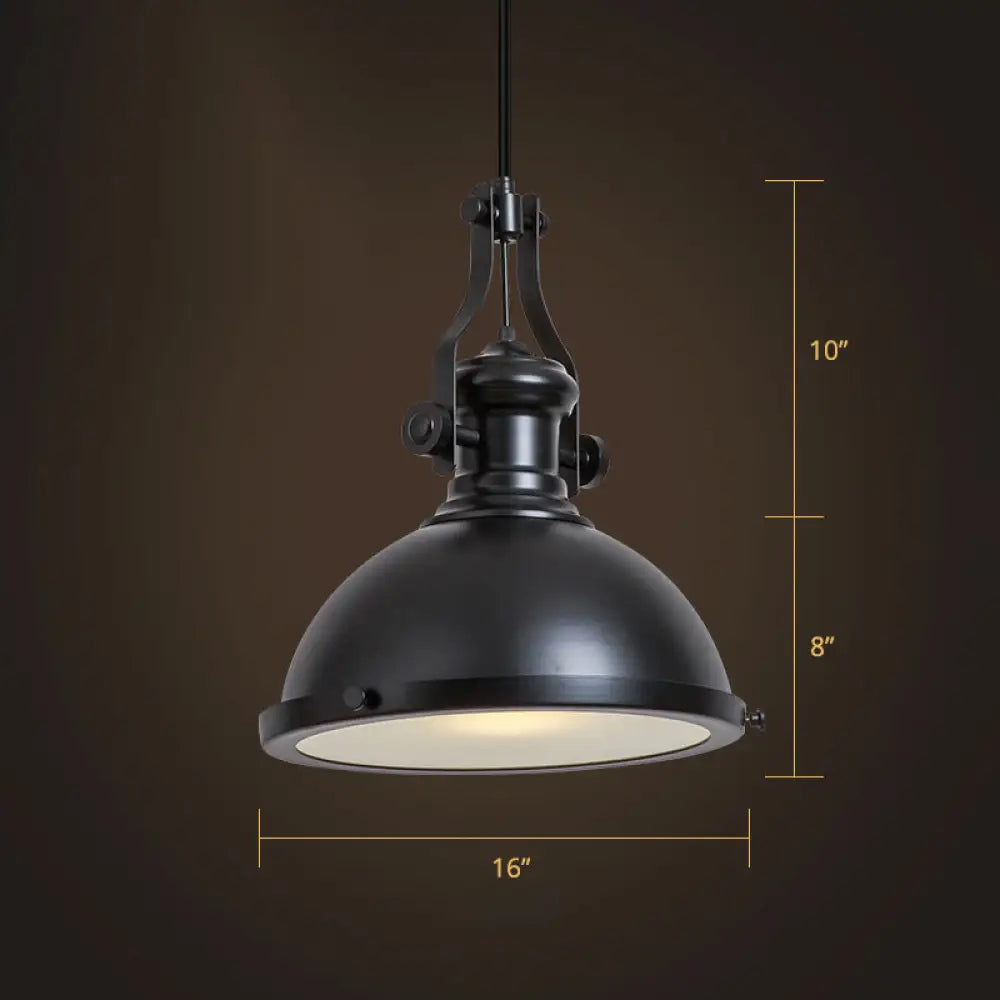 Retro Metal Pendant Light With Frosted Glass Diffuser - Bowl Restaurant Design Black / 16’