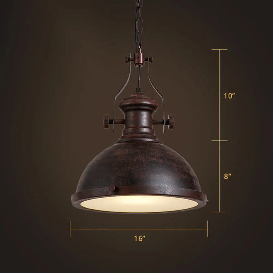 Retro Metal Pendant Light With Frosted Glass Diffuser - Bowl Restaurant Design Rust / 16’