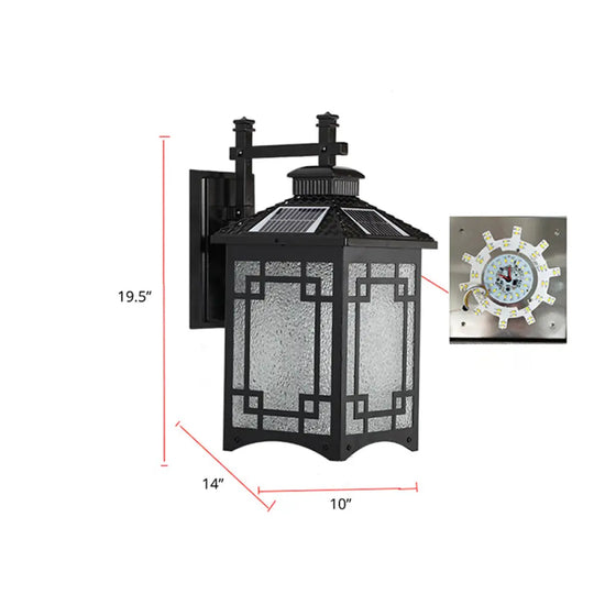 Retro Metal Solar Wall Lamp - Black Rectangular Led Outdoor Light Sconce / 10