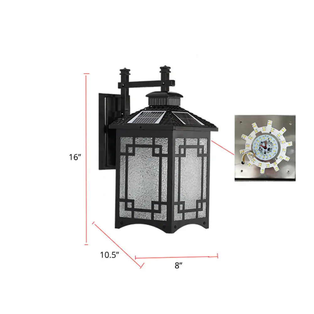 Retro Metal Solar Wall Lamp - Black Rectangular Led Outdoor Light Sconce / 8