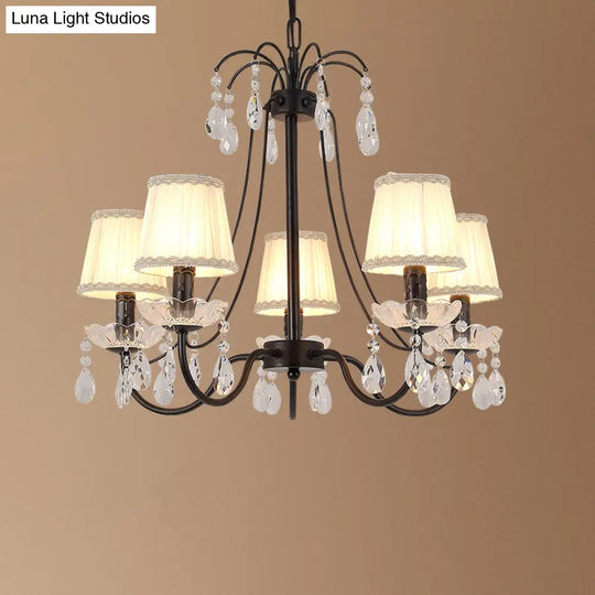 Retro Metallic Black Chandelier With Crystal Pendant - Elegant Swooping Arm Lighting Fixture