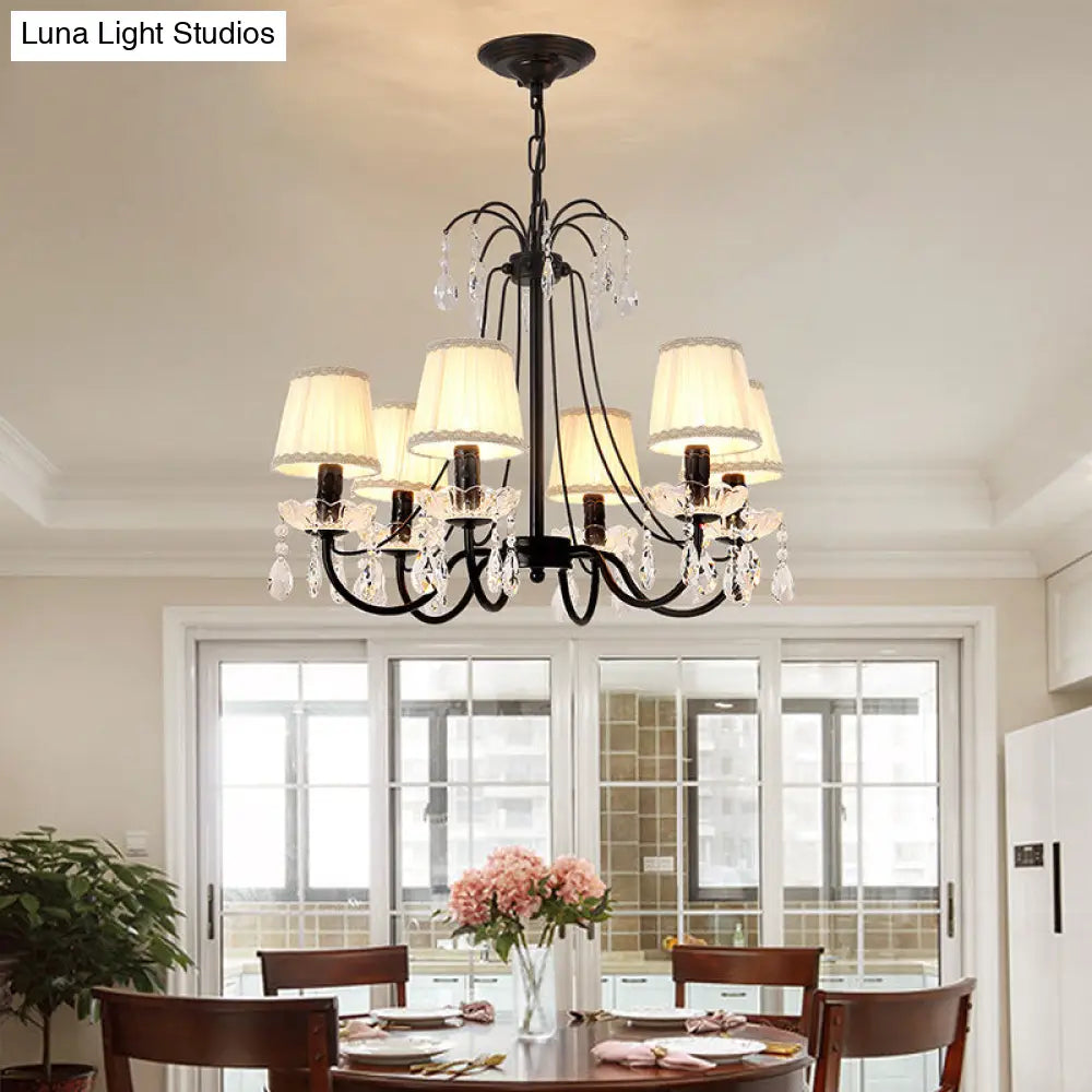 Retro Metallic Black Chandelier With Crystal Pendant - Elegant Swooping Arm Lighting Fixture