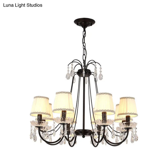 Retro Metallic Black Chandelier With Crystal Pendant - Elegant Swooping Arm Lighting Fixture