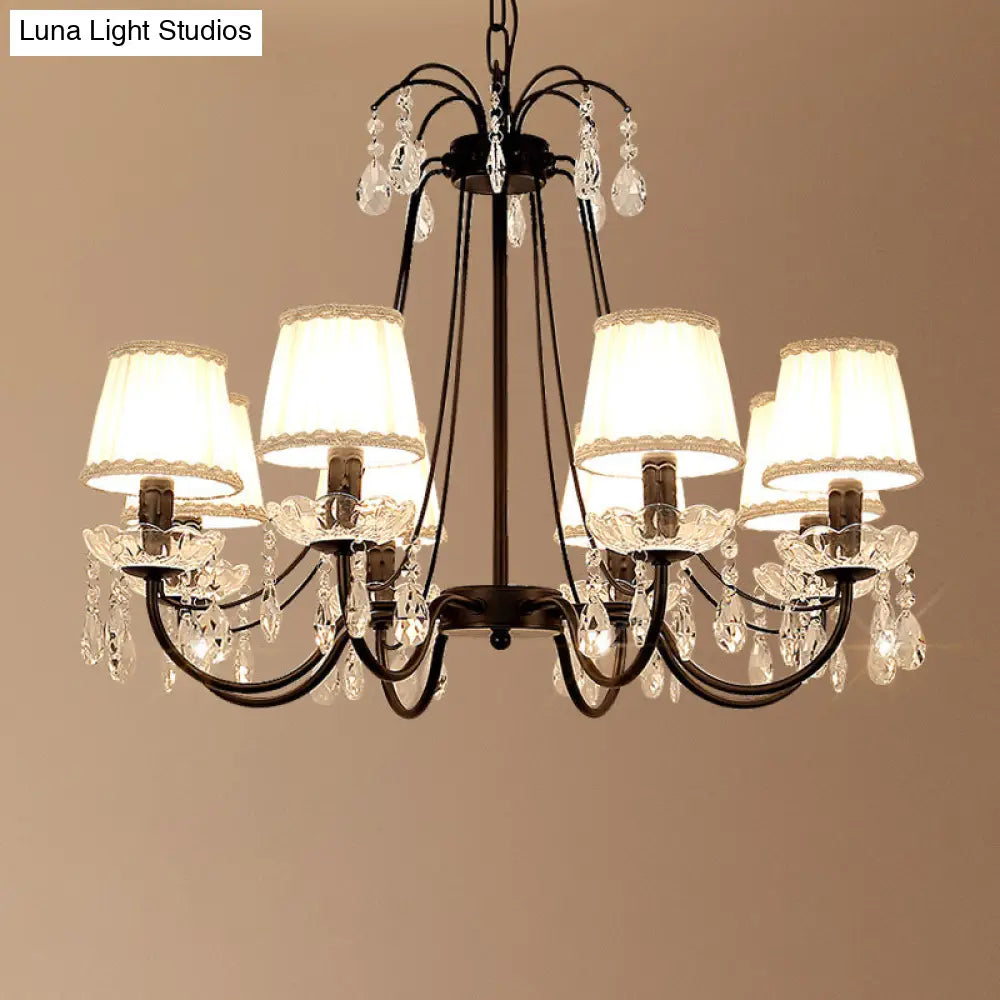 Retro Metallic Black Chandelier With Crystal Pendant - Elegant Swooping Arm Lighting Fixture