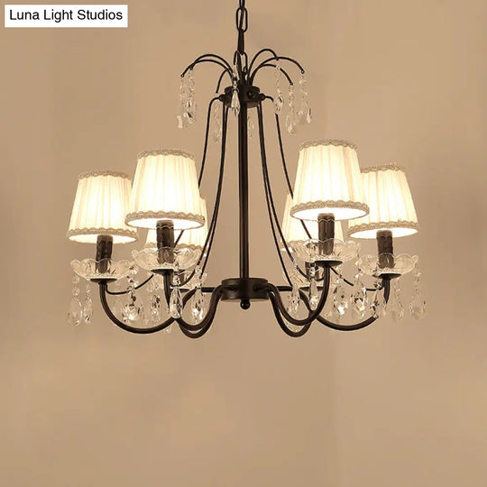 Retro Metallic Black Chandelier With Crystal Pendant - Elegant Swooping Arm Lighting Fixture