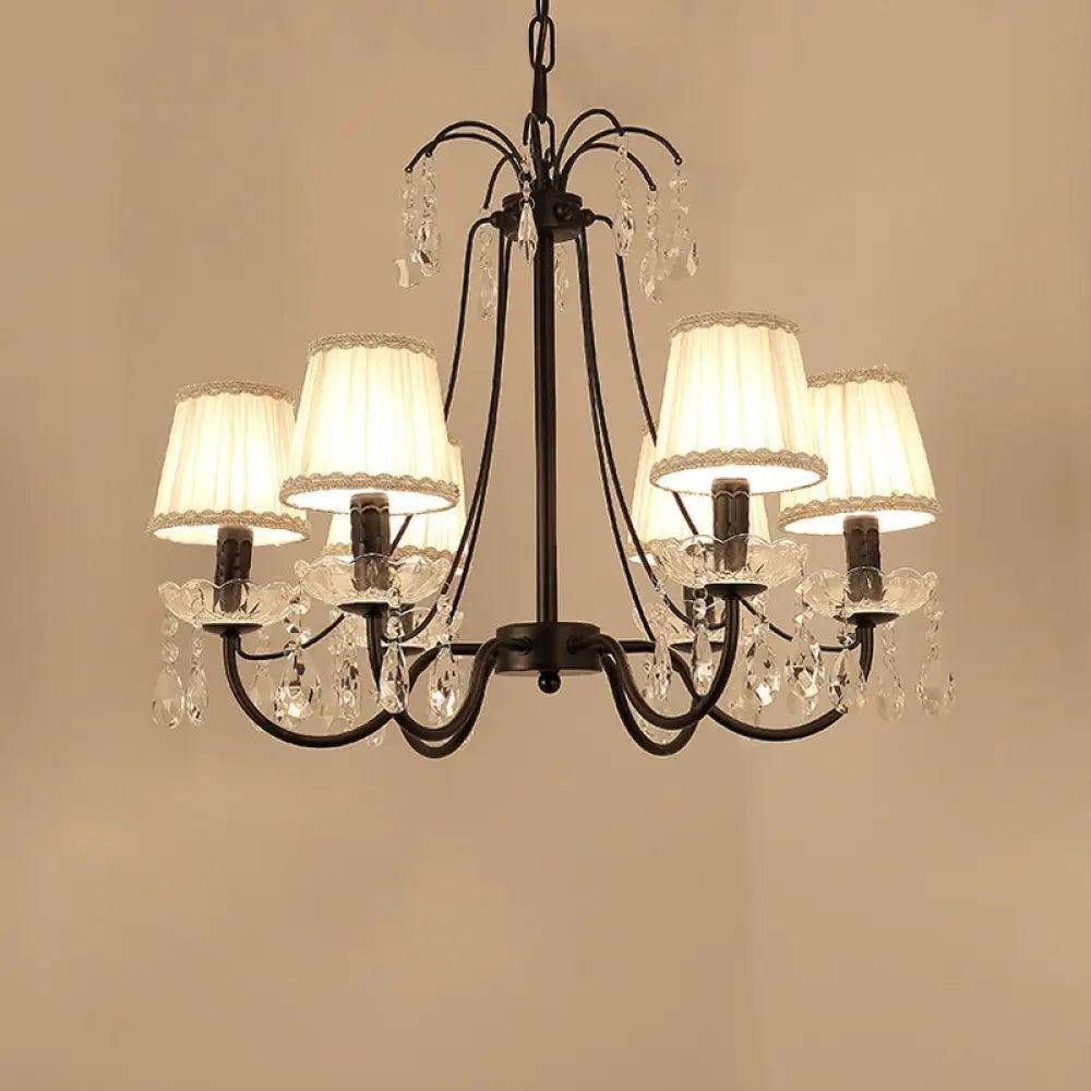 Retro Metallic Black Chandelier With Crystal Pendant - Elegant Swooping Arm Lighting Fixture 6 /