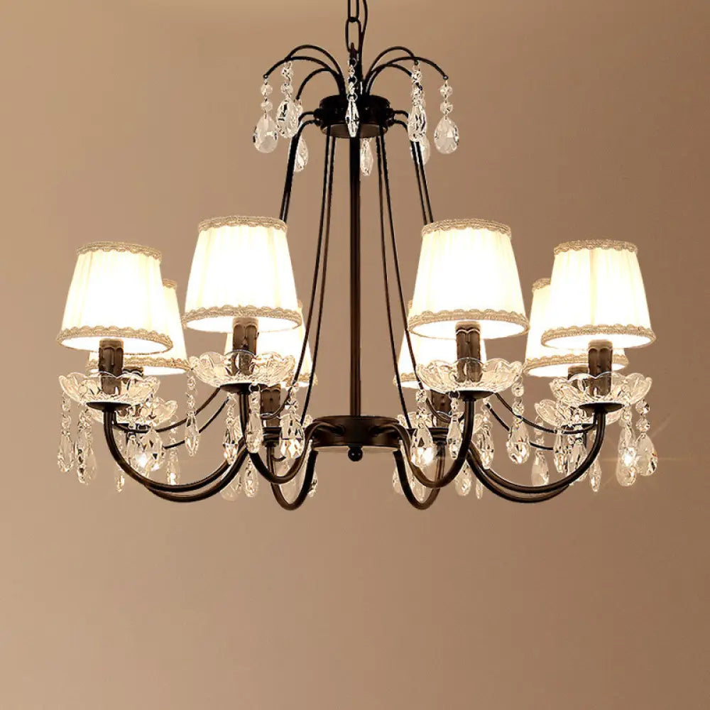 Retro Metallic Black Chandelier With Crystal Pendant - Elegant Swooping Arm Lighting Fixture 8 /