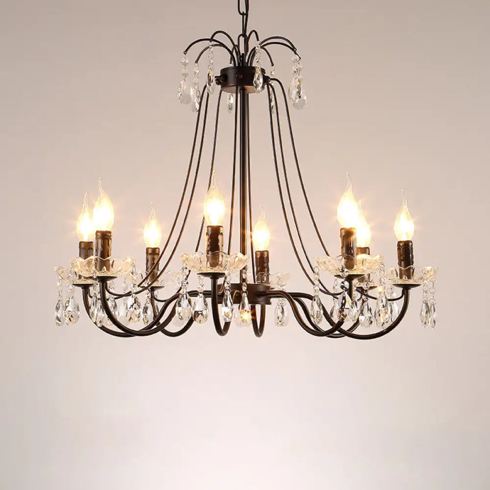 Retro Metallic Black Chandelier With Crystal Pendant - Elegant Swooping Arm Lighting Fixture 8 /