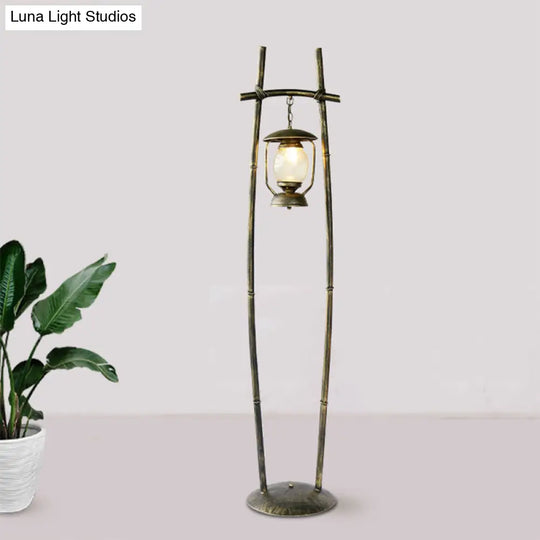 Retro Metallic Bronze Floor Lamp With Oil Light Accent - 1-Bulb Reading