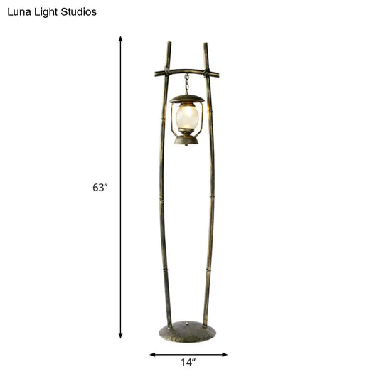 Retro Metallic Bronze Floor Lamp With Oil Light Accent - 1-Bulb Reading