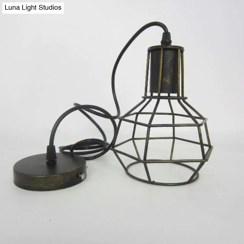 Retro Metallic Pendant Light Globe Coffee Shop Hanging Lamp With Gold/Silver Finish And Wire Frame