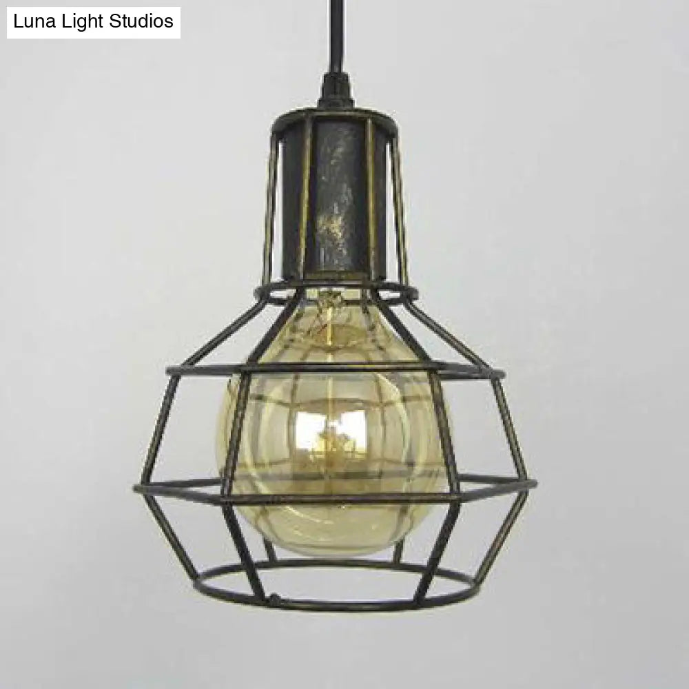 Retro Metallic Pendant Light Globe Coffee Shop Hanging Lamp With Gold/Silver Finish And Wire Frame