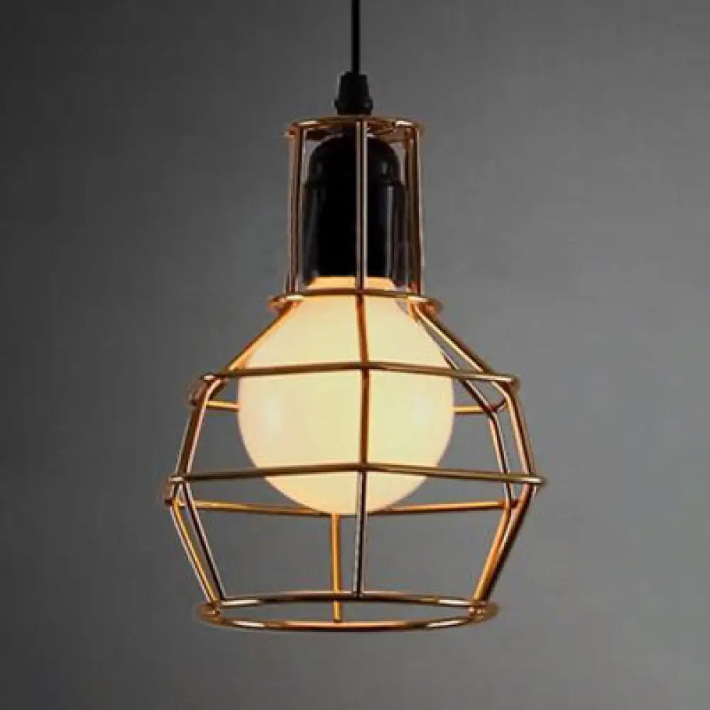 Retro Metallic Hanging Lamp - Globe Coffee Shop Loft Pendant Light Fixture Gold