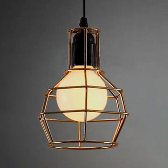 Retro Metallic Hanging Lamp - Globe Coffee Shop Loft Pendant Light Fixture Gold