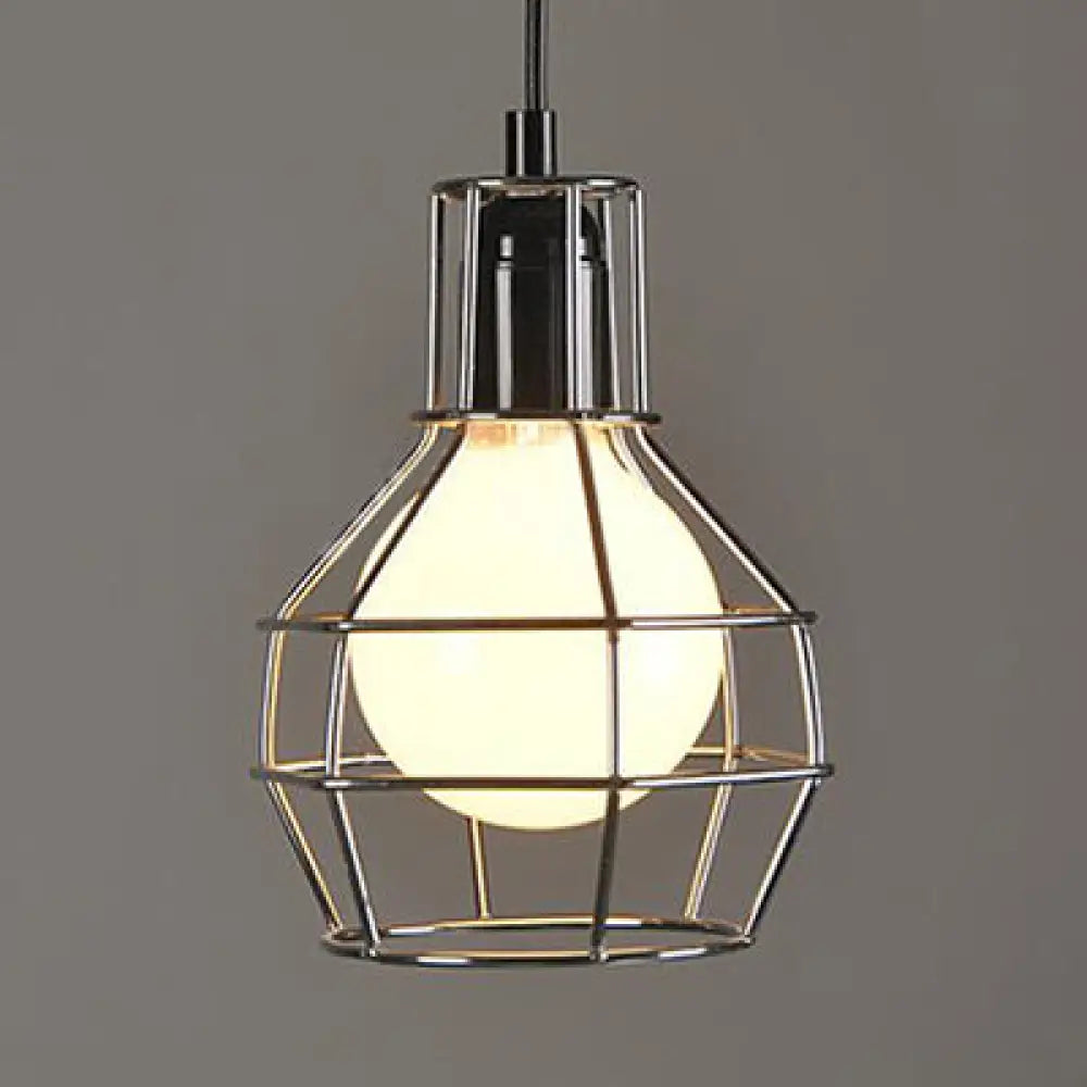 Retro Metallic Hanging Lamp - Globe Coffee Shop Loft Pendant Light Fixture Silver