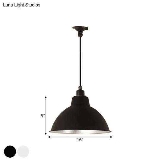 Retro Stylish Metallic Hanging Lamp - Bowl Coffee Shop Ceiling Fixture 1 Bulb Black/White 12/14/16