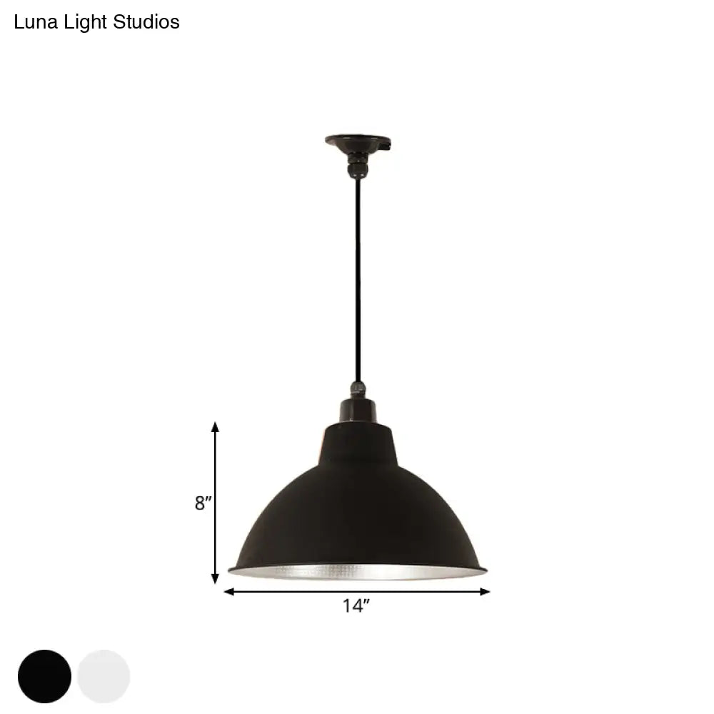 Retro Metallic Hanging Lamp - Stylish 1 Bulb Black/White Ceiling Fixture For Bowl Coffee Shop