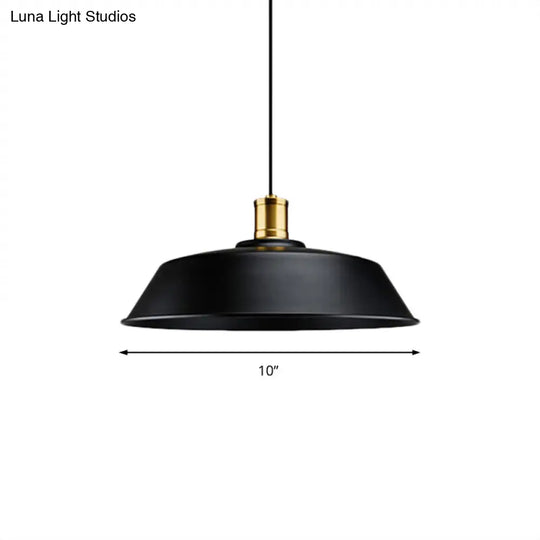 Retro Barn Living Room Pendant Light - Metallic 1-Light Black Finish Ceiling Lamp (10/14/18 Width)