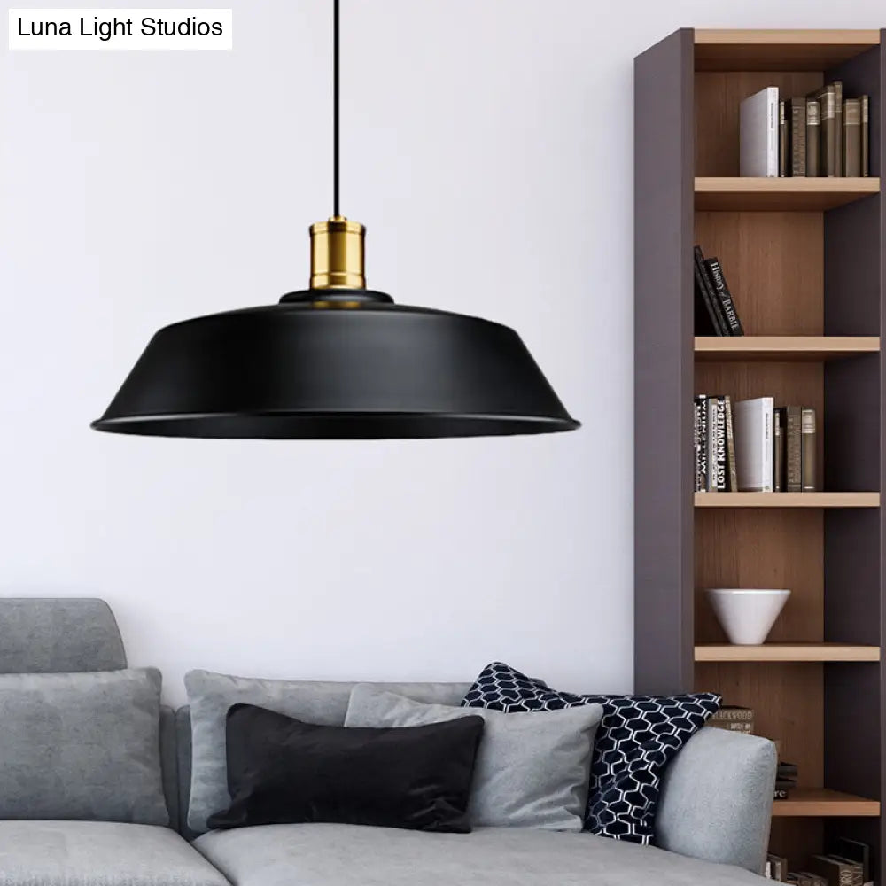 Retro Barn Living Room Pendant Light - Metallic 1-Light Black Finish Ceiling Lamp (10/14/18 Width) /