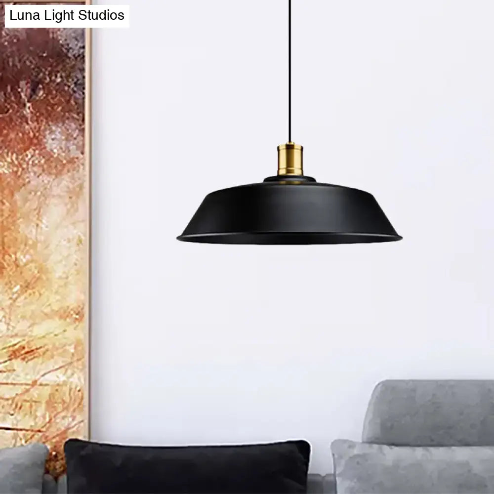 Retro Barn Living Room Pendant Light - Metallic 1-Light Black Finish Ceiling Lamp (10/14/18 Width)