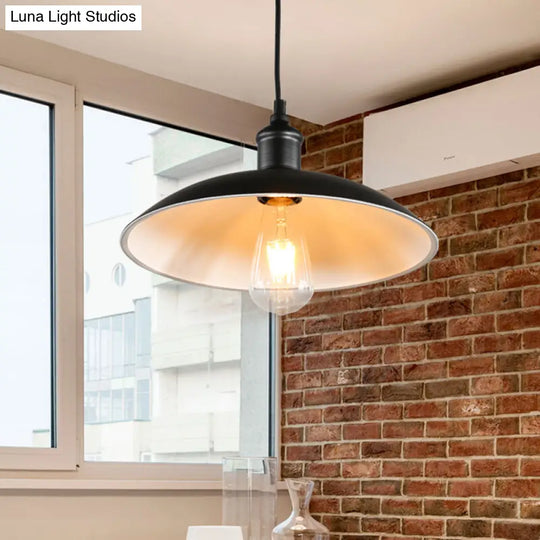 Metallic Retro-Style Pendant Light For Restaurants - Single Head Pot Cover Suspension Ceiling