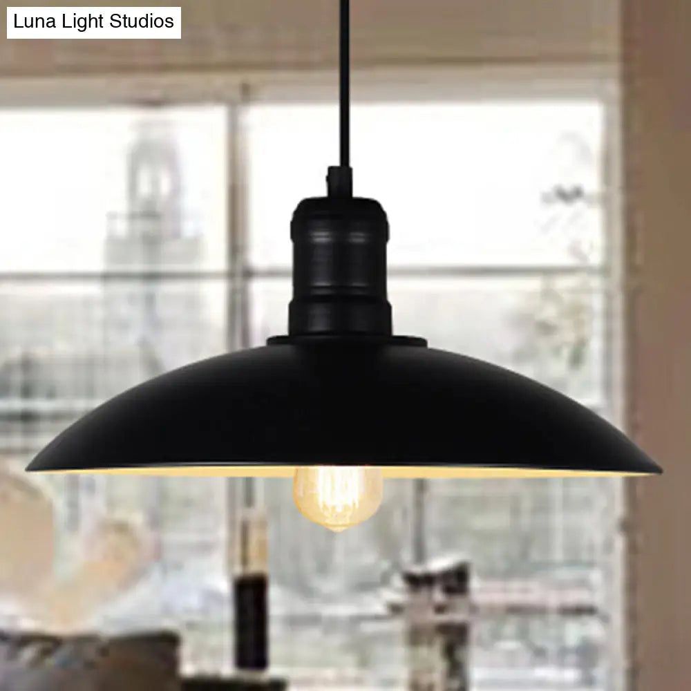 Metallic Retro-Style Pendant Light For Restaurants - Single Head Pot Cover Suspension Ceiling