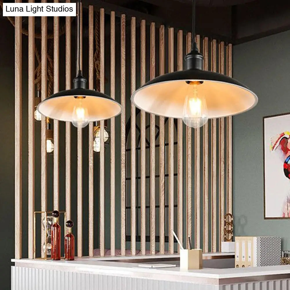 Metallic Retro-Style Pendant Light For Restaurants - Single Head Pot Cover Suspension Ceiling