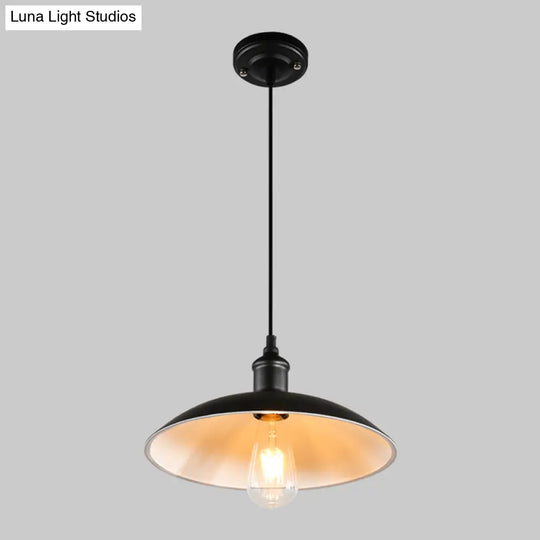 Metallic Retro-Style Pendant Light For Restaurants - Single Head Pot Cover Suspension Ceiling