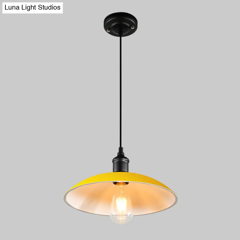 Metallic Retro-Style Pendant Light For Restaurants - Single Head Pot Cover Suspension Ceiling