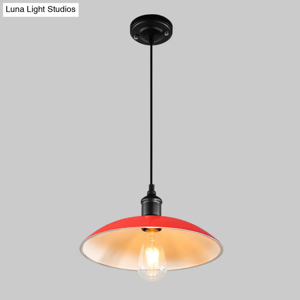 Metallic Retro-Style Pendant Light For Restaurants - Single Head Pot Cover Suspension Ceiling