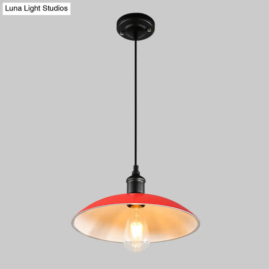 Metallic Retro-Style Pendant Light For Restaurants - Single Head Pot Cover Suspension Ceiling