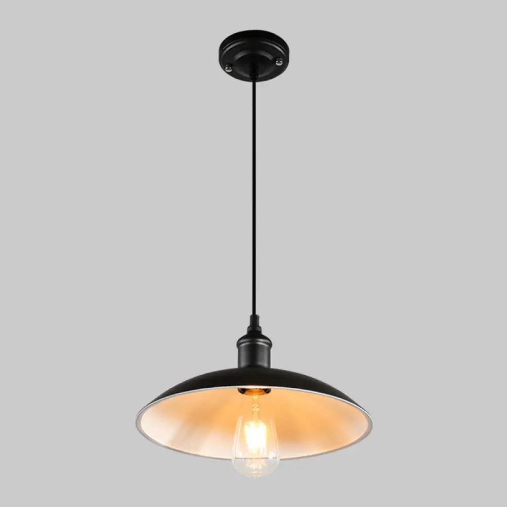 Retro Metallic Pot Cover Pendant Light For Restaurants - 1 Head Ceiling Suspension Black / 12.5’