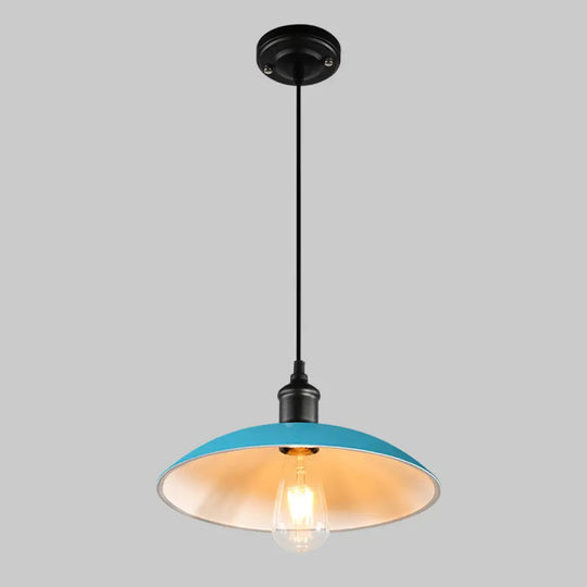 Retro Metallic Pot Cover Pendant Light For Restaurants - 1 Head Ceiling Suspension Blue / 12.5’